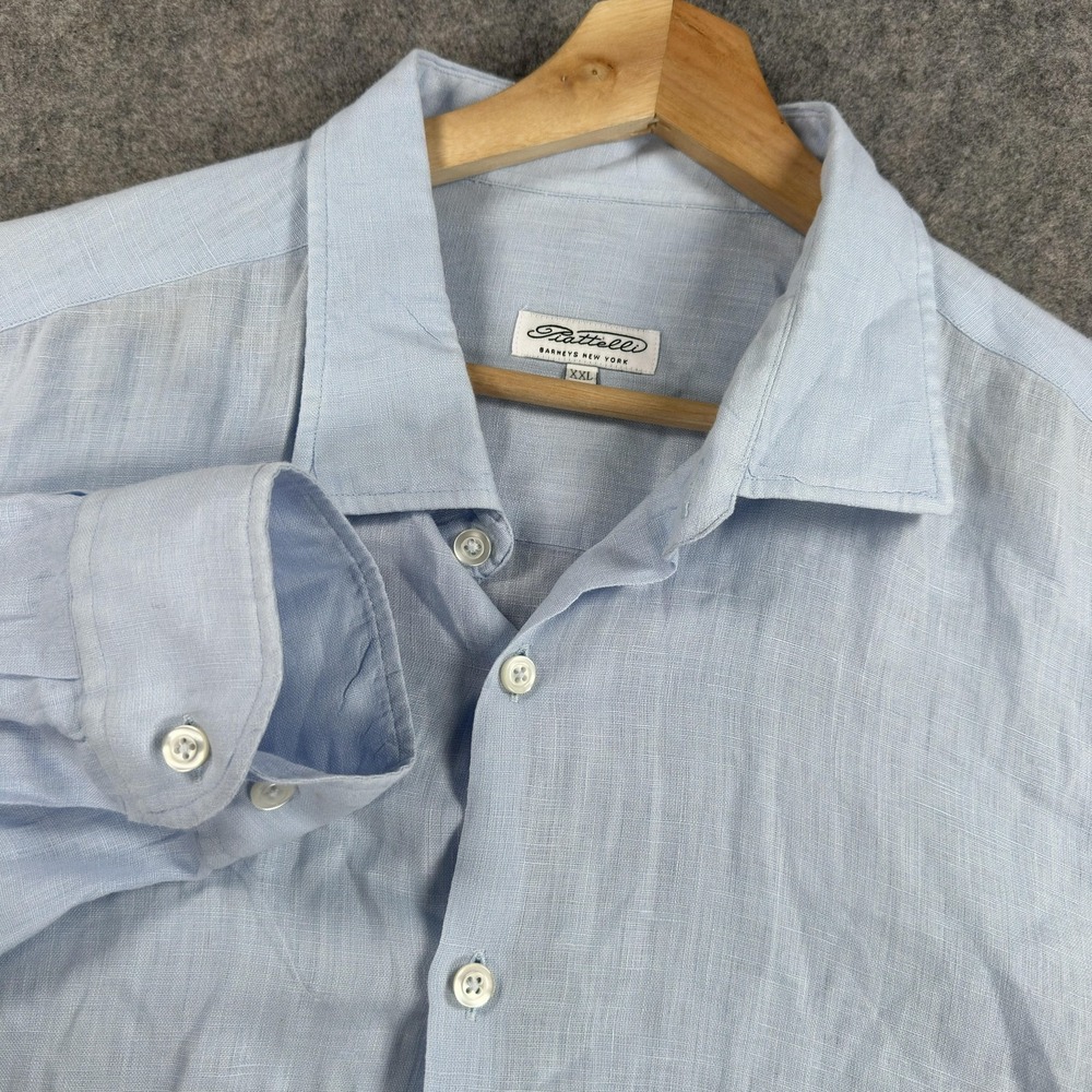 Piattelli Shirt Mens 2XL Blue Linen Long Sleeve Dress Button Front Barneys NY